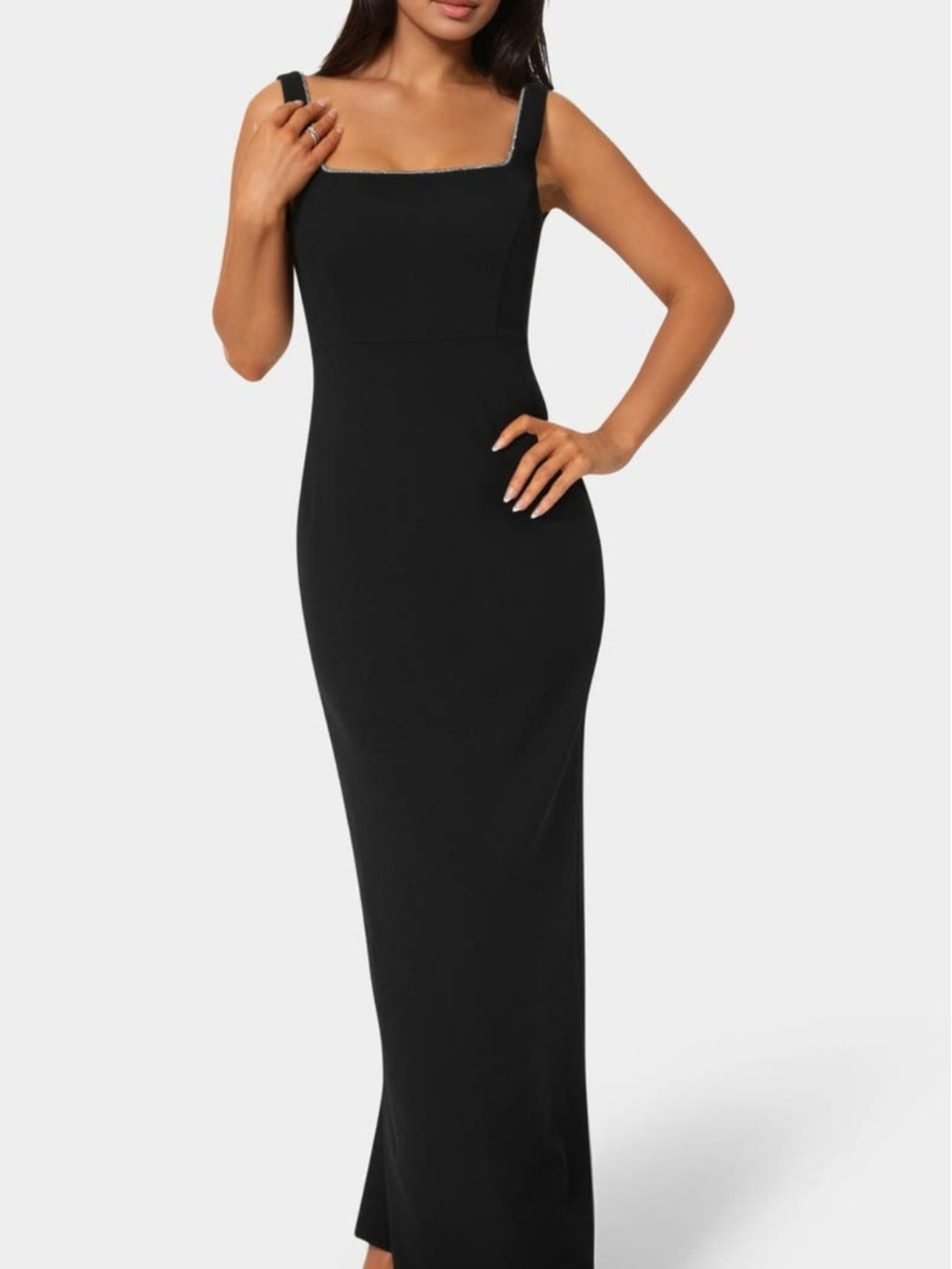 bebe Black Square-Neck Maxi Dress with Wide Straps
